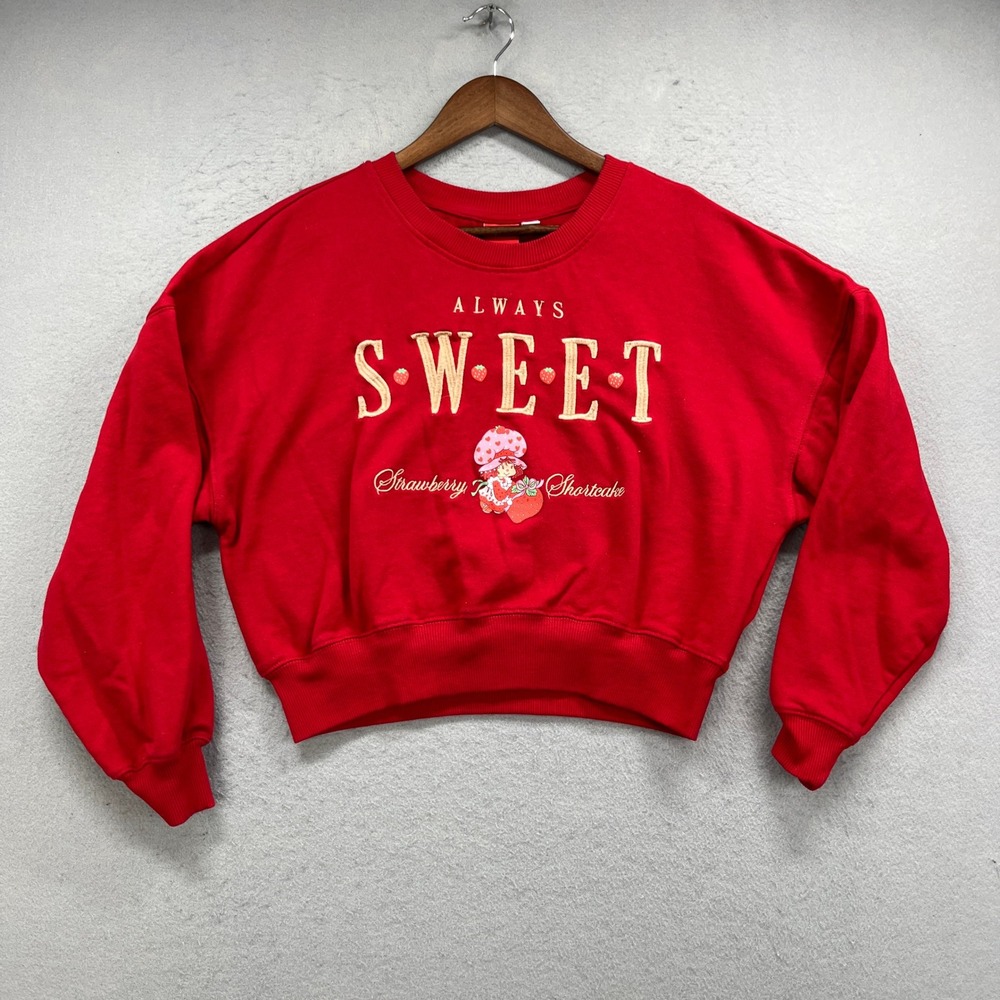 Strawberry Shortcake Cropped Sweatshirt Womens Large Red Always Sweet Mad Engine